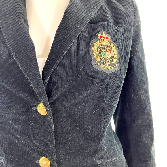 Lauren by Ralph Lauren Black Patch Bullion Crown Crest Corduroy Blazer Jacket 4 - Picture 2 of 8